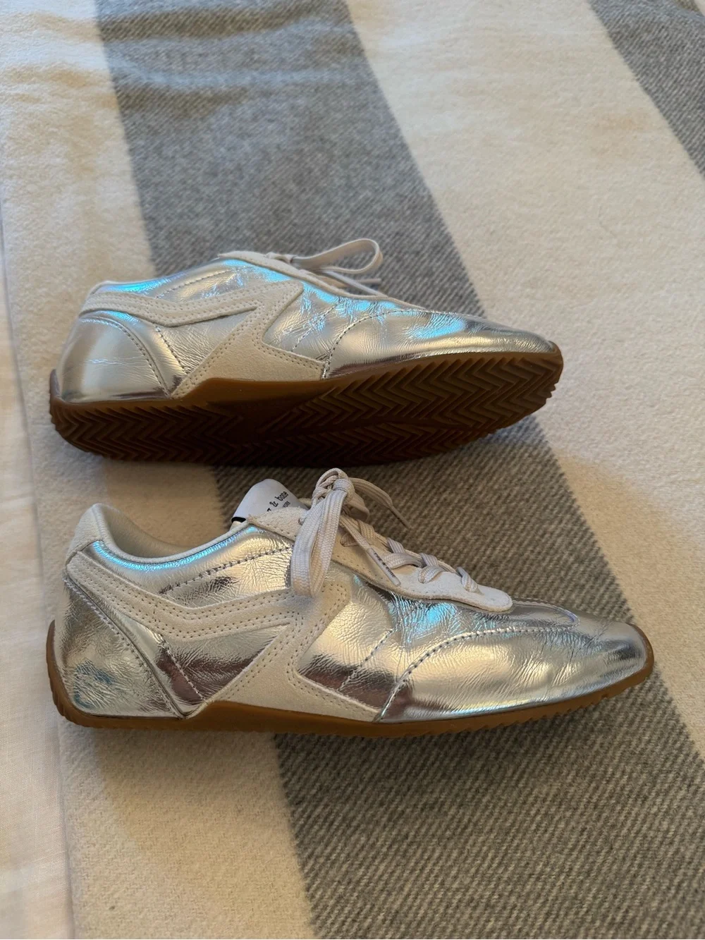 rag & bone Silver Metallic Leather Lace-Up Sneakers